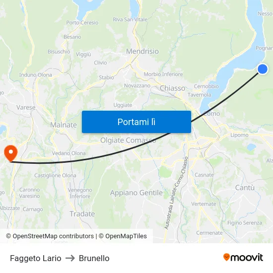 Faggeto Lario to Brunello map