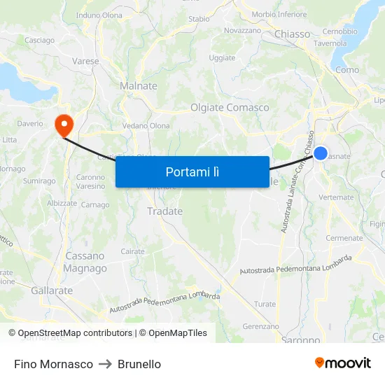 Fino Mornasco to Brunello map