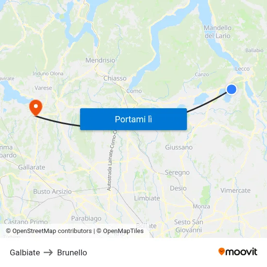 Galbiate to Brunello map
