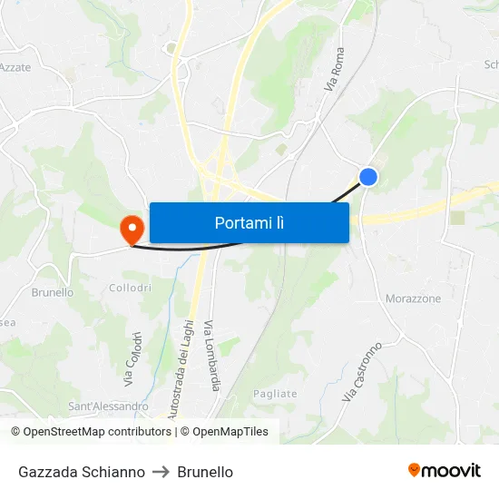 Gazzada Schianno to Brunello map