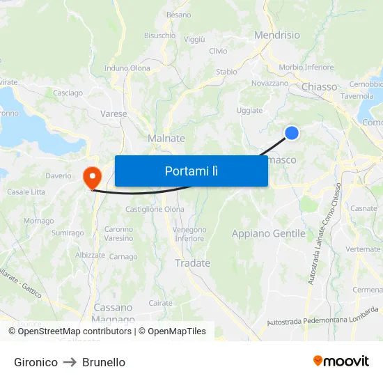 Gironico to Brunello map