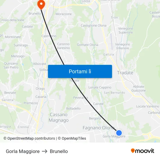 Gorla Maggiore to Brunello map