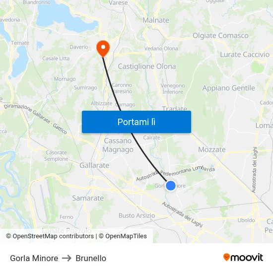 Gorla Minore to Brunello map