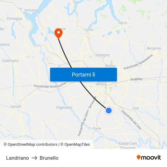 Landriano to Brunello map
