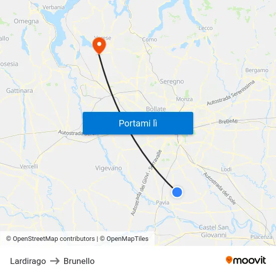 Lardirago to Brunello map