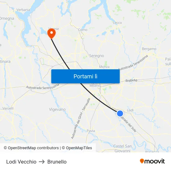 Lodi Vecchio to Brunello map