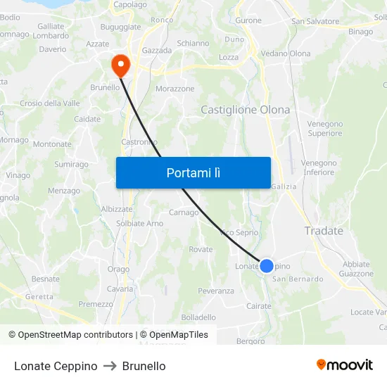 Lonate Ceppino to Brunello map