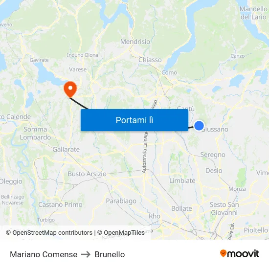 Mariano Comense to Brunello map