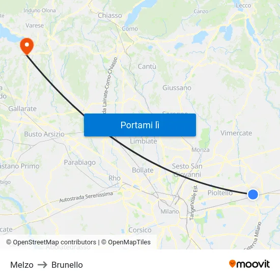 Melzo to Brunello map