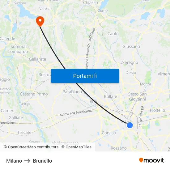 Milano to Brunello map