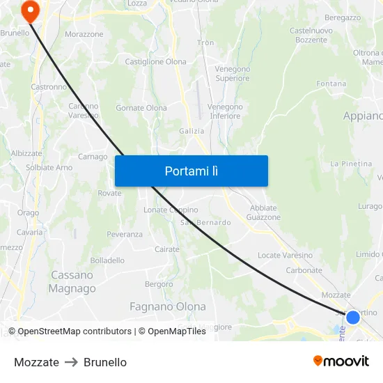 Mozzate to Brunello map