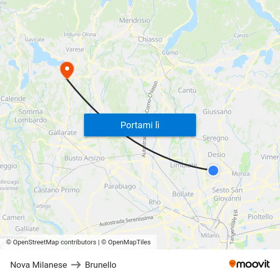 Nova Milanese to Brunello map