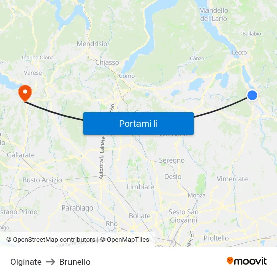 Olginate to Brunello map