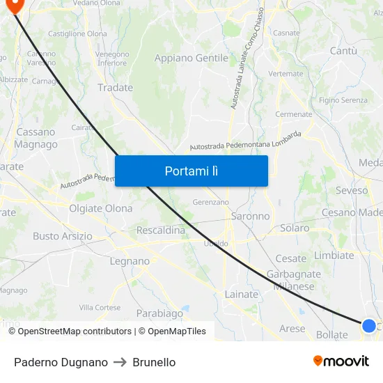 Paderno Dugnano to Brunello map