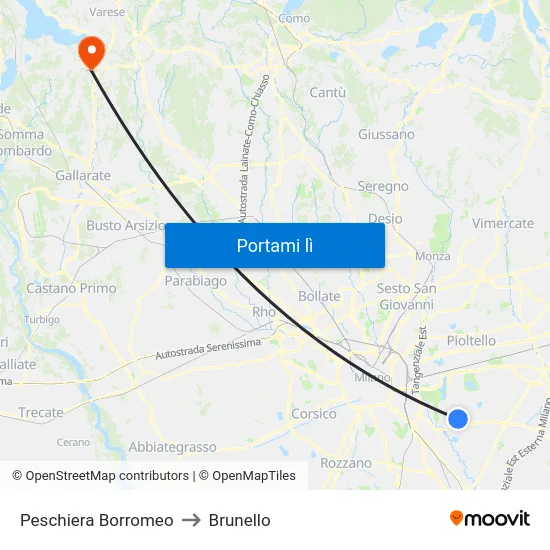Peschiera Borromeo to Brunello map
