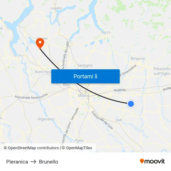 Pieranica to Brunello map