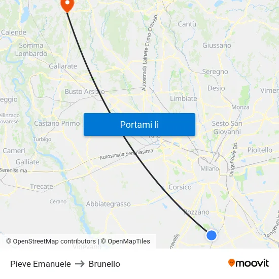 Pieve Emanuele to Brunello map