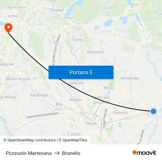 Pozzuolo Martesana to Brunello map