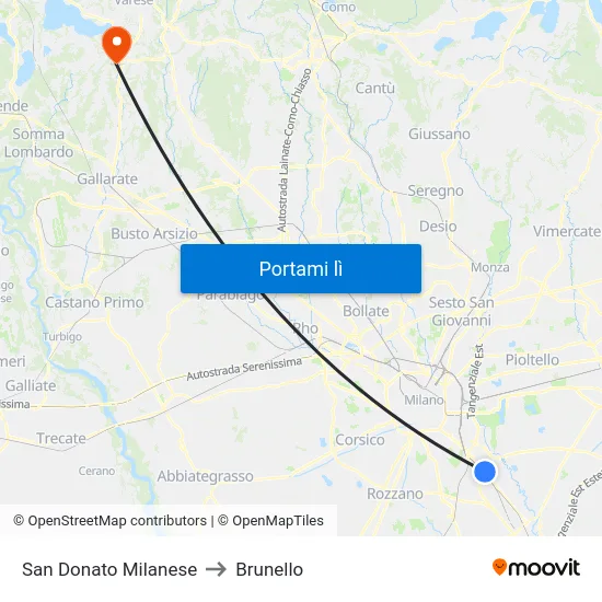 San Donato Milanese to Brunello map