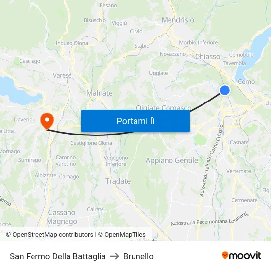 San Fermo Della Battaglia to Brunello map