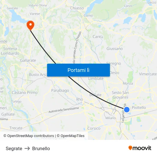 Segrate to Brunello map