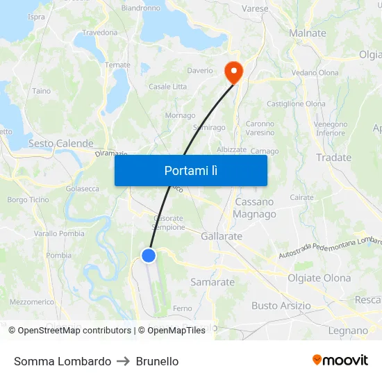 Somma Lombardo to Brunello map