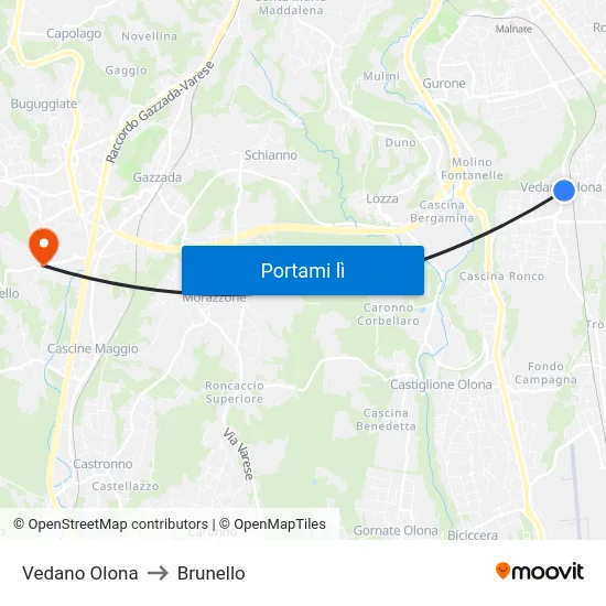 Vedano Olona to Brunello map