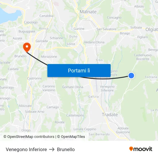 Venegono Inferiore to Brunello map