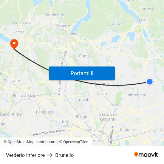 Verderio Inferiore to Brunello map