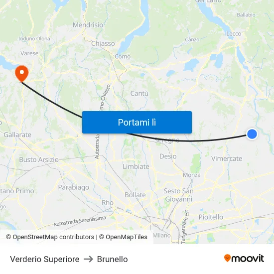 Verderio Superiore to Brunello map