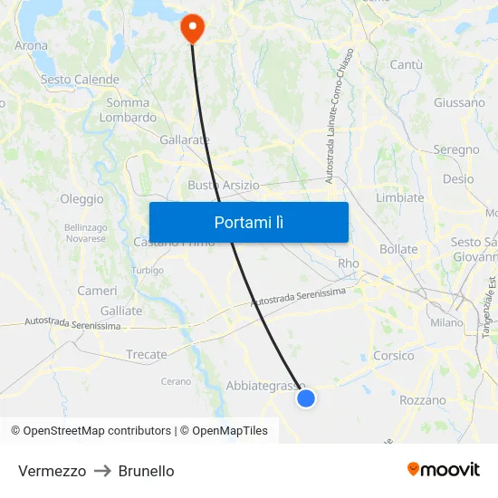 Vermezzo to Brunello map