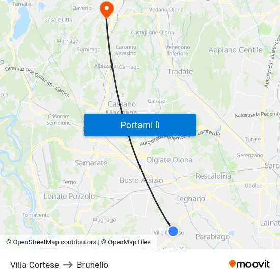 Villa Cortese to Brunello map