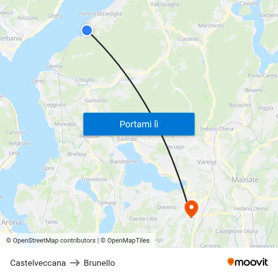 Castelveccana to Brunello map