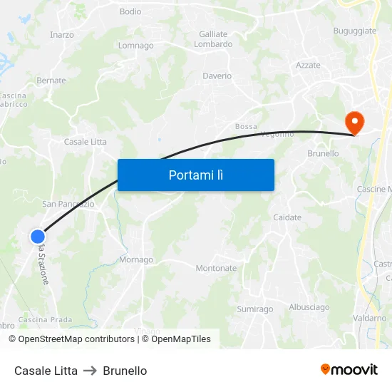 Casale Litta to Brunello map