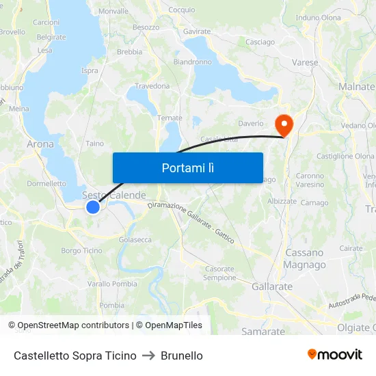 Castelletto Sopra Ticino to Brunello map