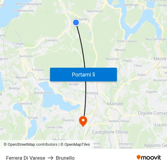 Ferrera Di Varese to Brunello map