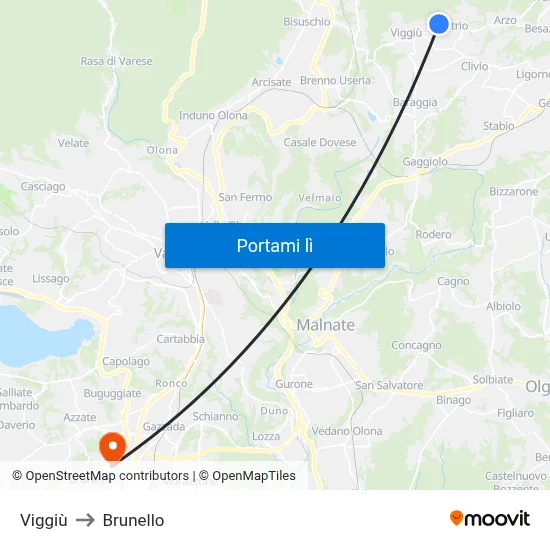 Viggiù to Brunello map