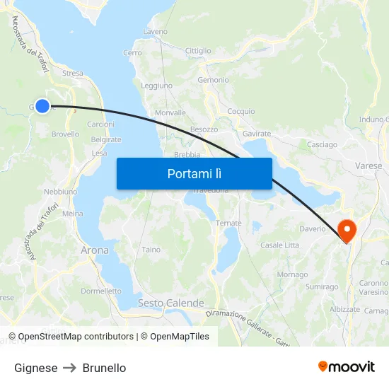 Gignese to Brunello map