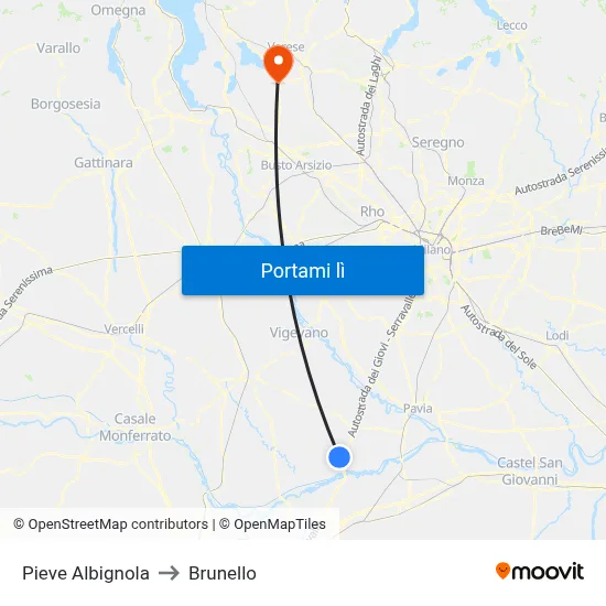 Pieve Albignola to Brunello map