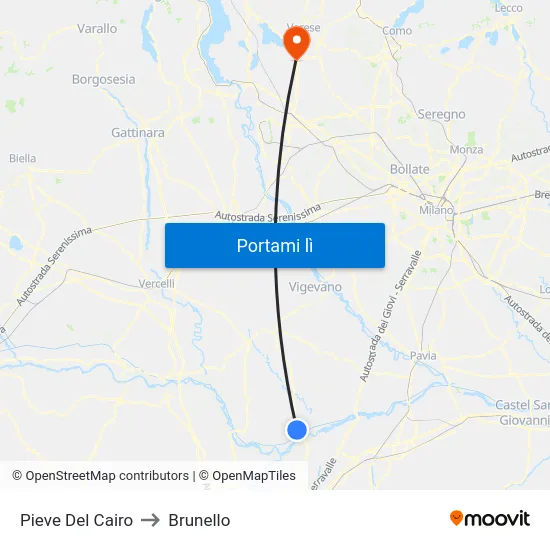 Pieve Del Cairo to Brunello map