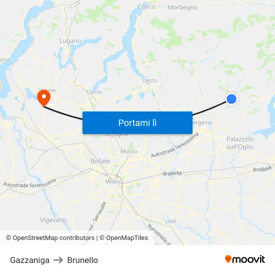 Gazzaniga to Brunello map