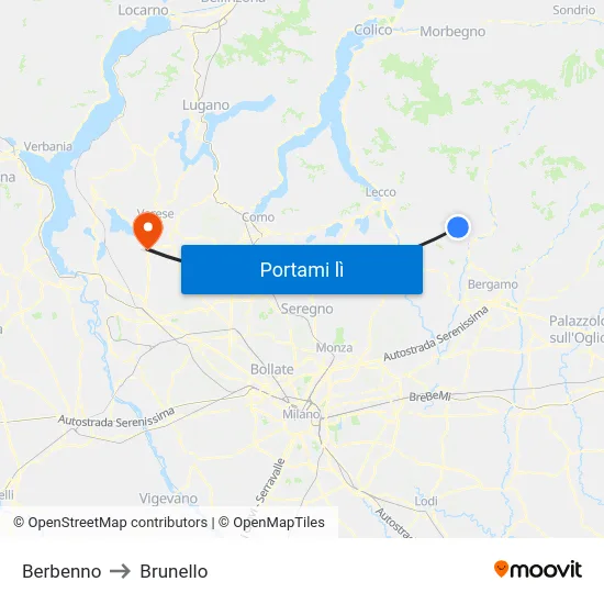 Berbenno to Brunello map