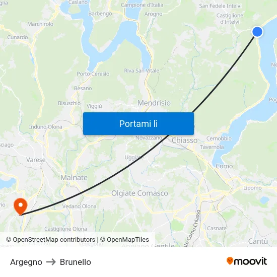 Argegno to Brunello map