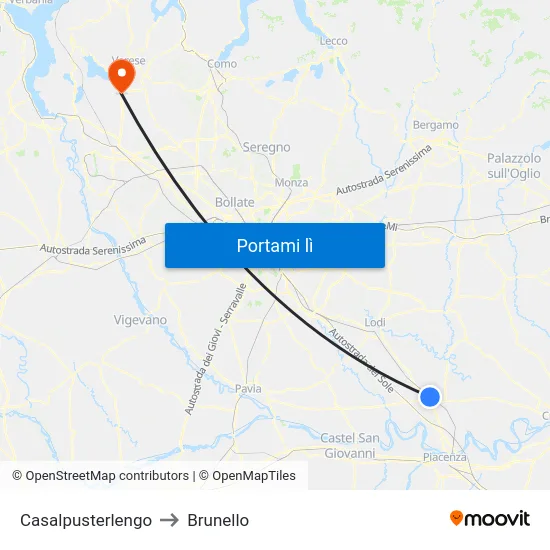 Casalpusterlengo to Brunello map