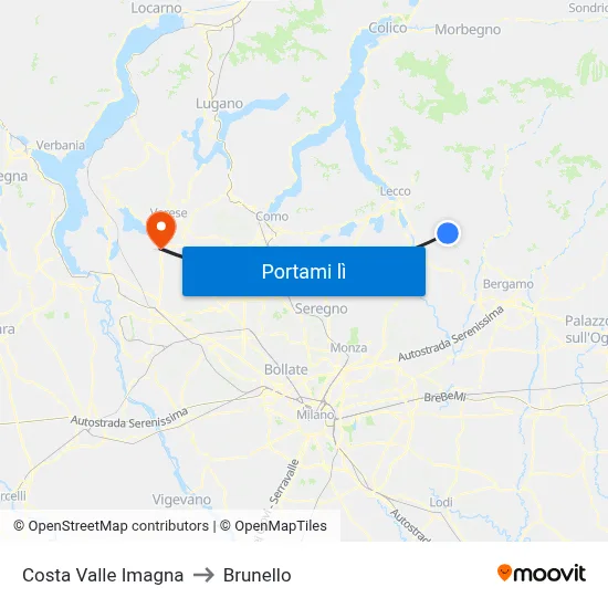 Costa Valle Imagna to Brunello map