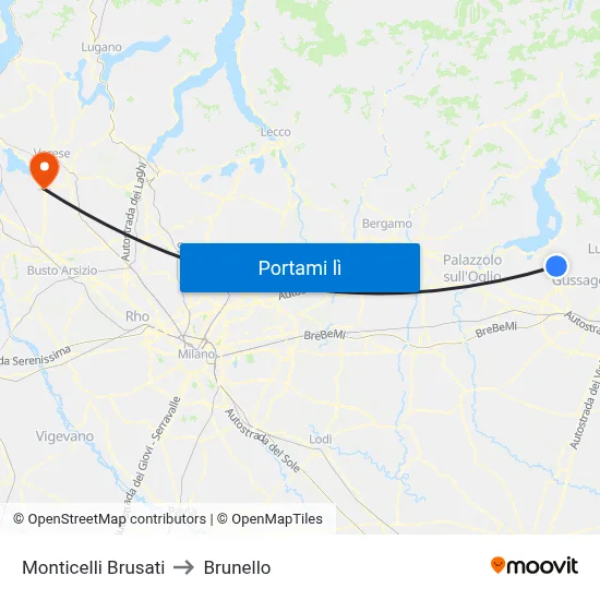 Monticelli Brusati to Brunello map