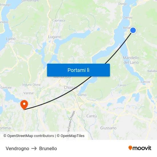 Vendrogno to Brunello map