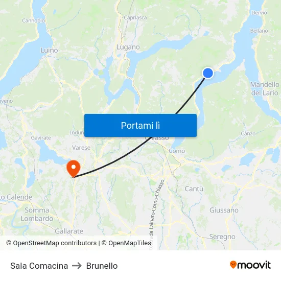 Sala Comacina to Brunello map