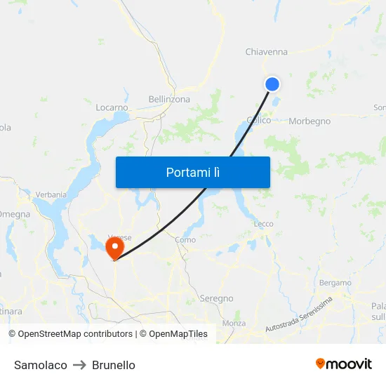 Samolaco to Brunello map