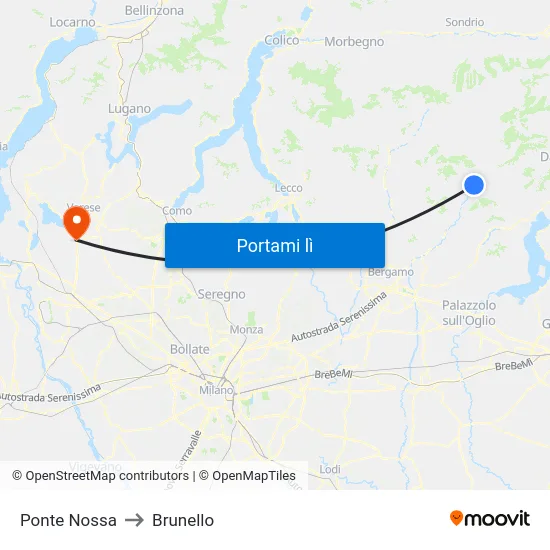 Ponte Nossa to Brunello map